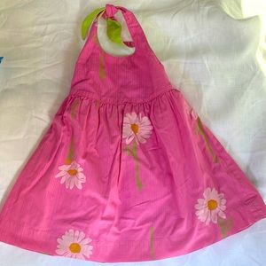 Adorable hot pink & lime green Lilly Pulitzer dress w daisies. 2T. Ties at neck